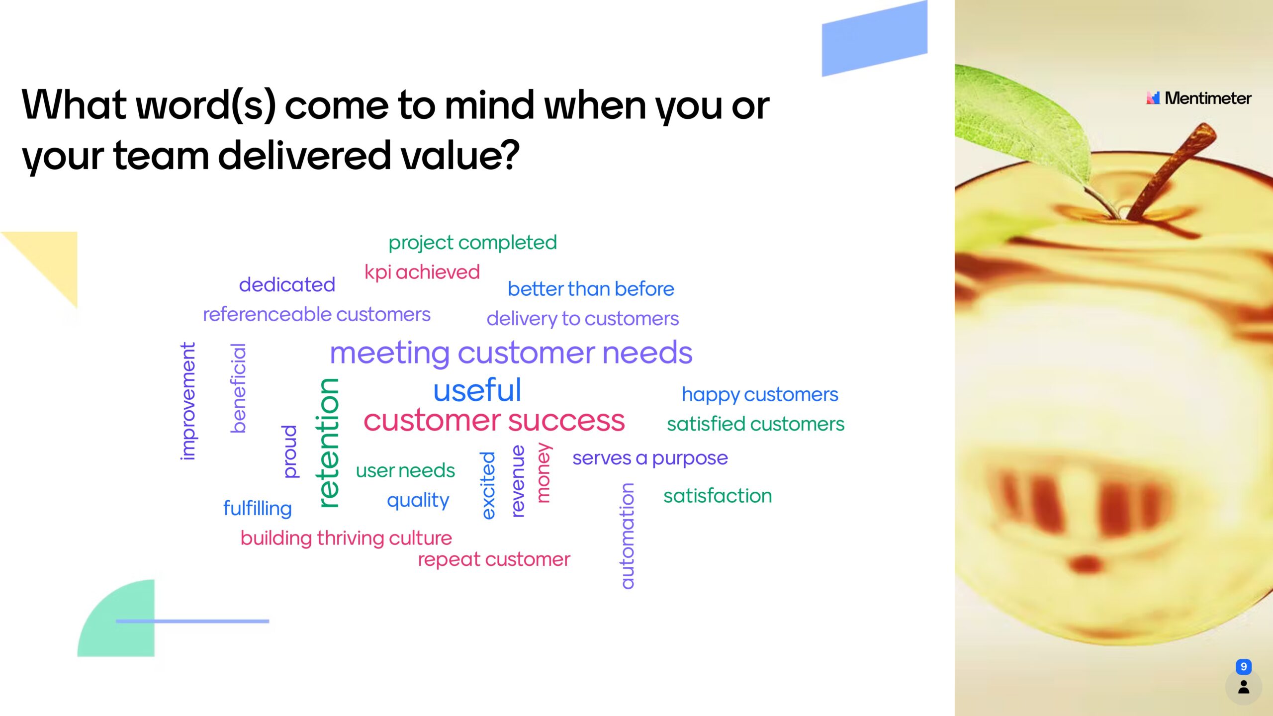 What words come to mind when you or your team delivered value?