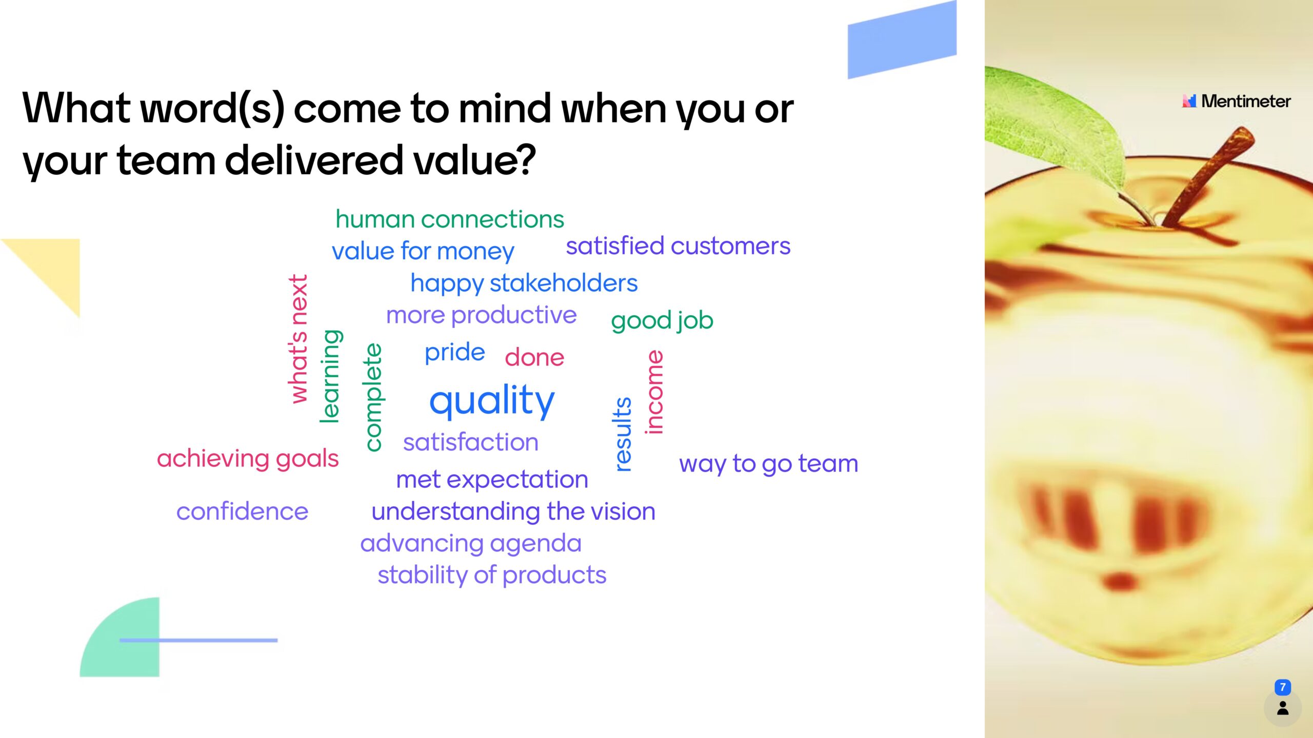 What words come to mind when you or your team delivered value